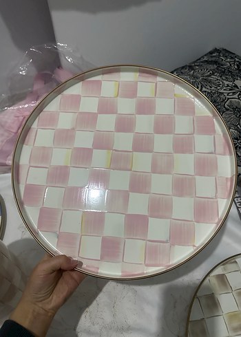 Pembe Pastel Kareli Tabak - Görsel 2