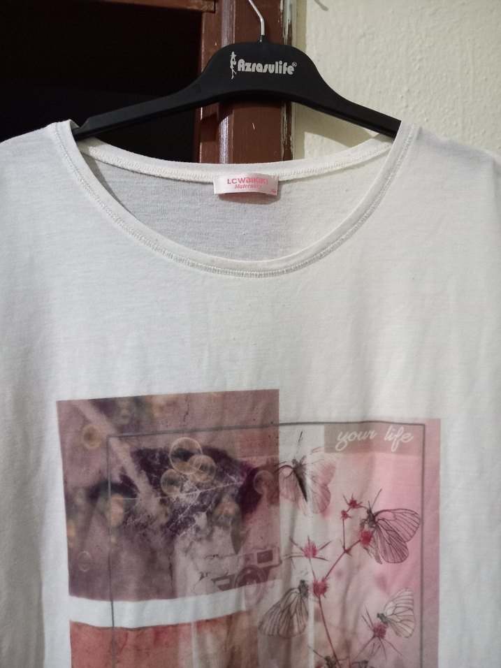 Baskılı Beyaz Hamile Tişörtü - Görsel 2