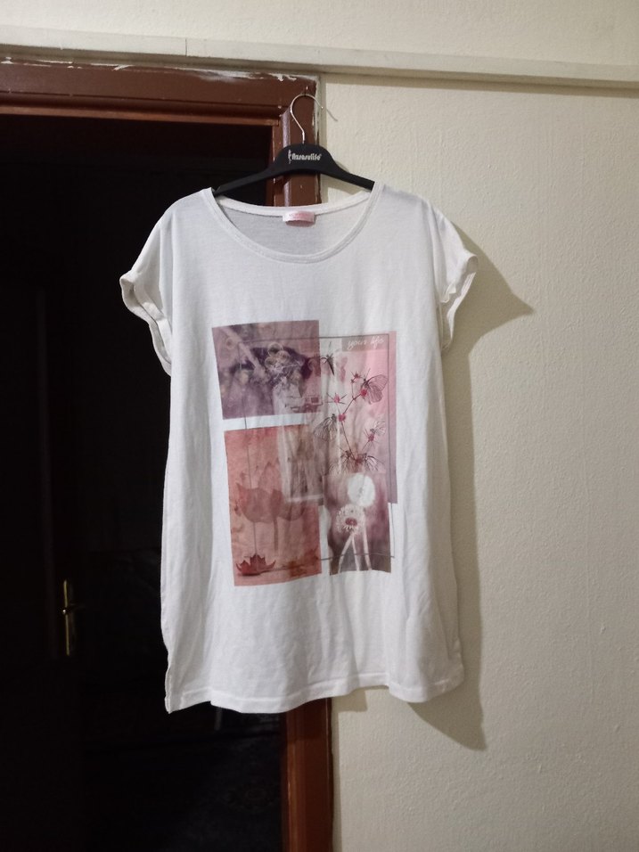 Baskılı Beyaz Hamile Tişörtü - Görsel 3