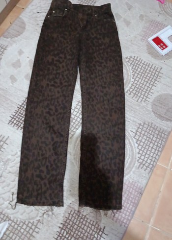 Diğer Leopar Desenli Kahverengi Denim Pantolon