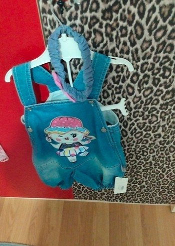 Renkli Nakışlı Mavi kız Kot Salopet - Görsel 3