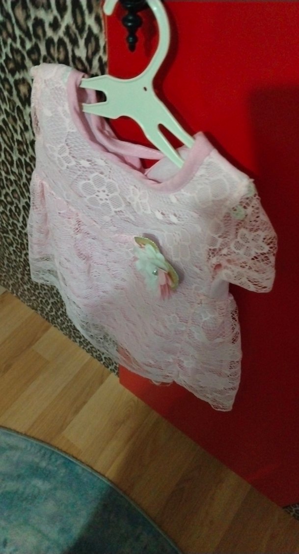 Kız Çocuk Pembe Dantel Elbise - Görsel 4