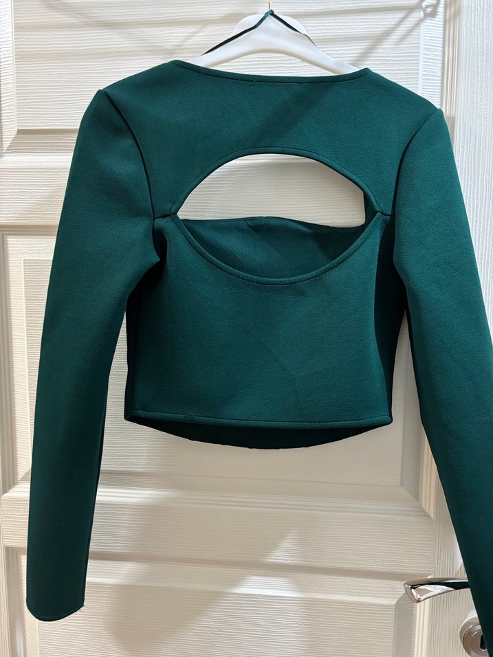 Yeşil Straplez Uzun Kollu Kadın Bluz - Görsel 3