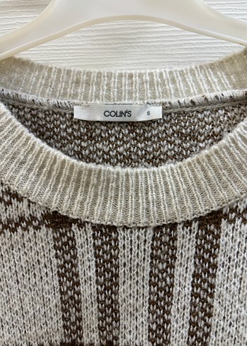 Ekose Desenli Bej Örgü Kadın Kazak - Görsel 2