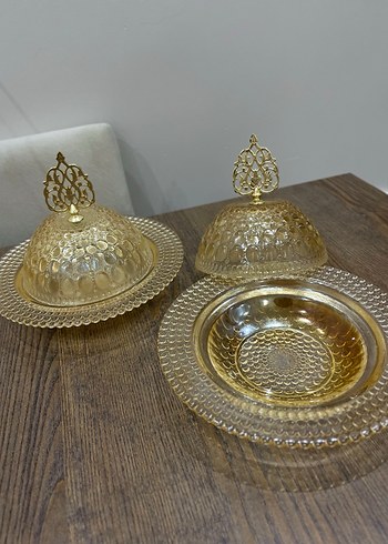 Nakışlı Parlak Altın Kapaklı Tabak - Görsel 2