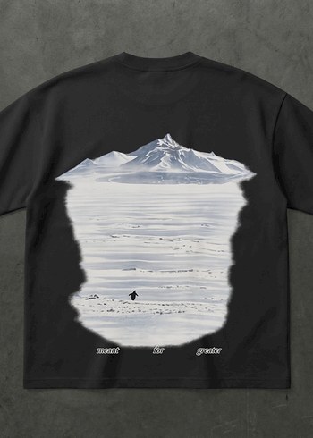 Erkek Siyah penguin Baskılı oversize Tişört - Görsel 2