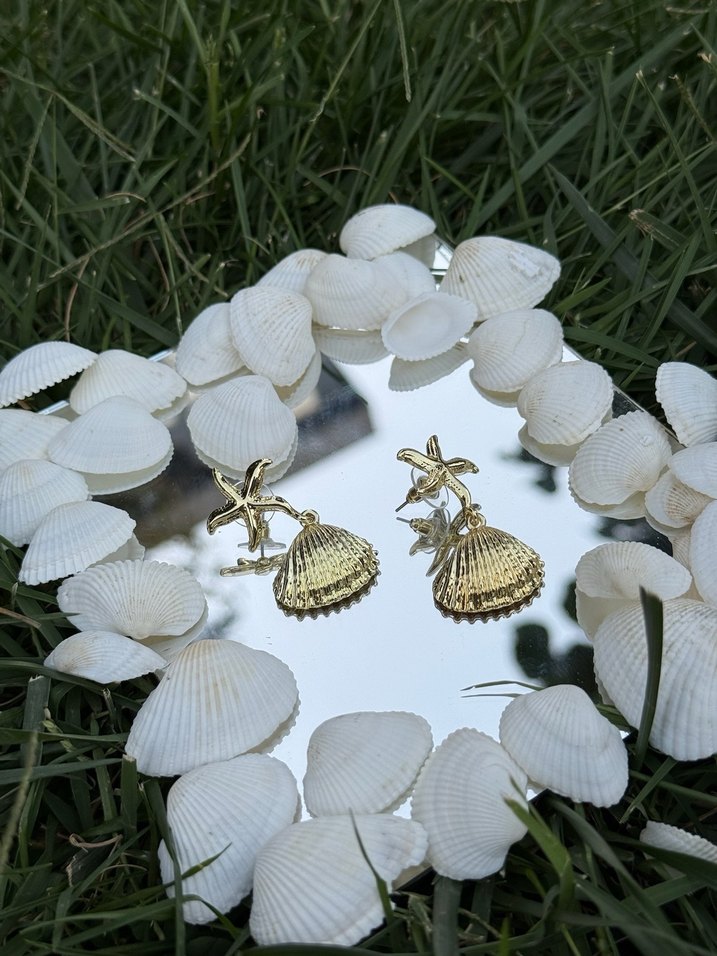 Deniz Yıldızı & Kabuk Gold Küpe - Görsel 2