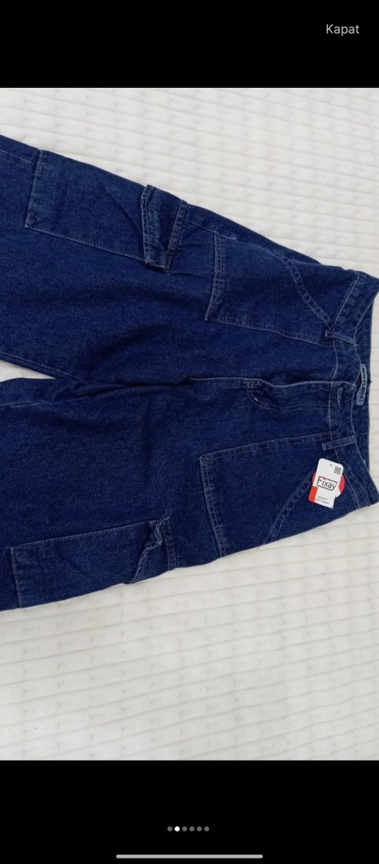 Kadın Lacivert Bol Kesim Midi Denim Pantolon - Görsel 4