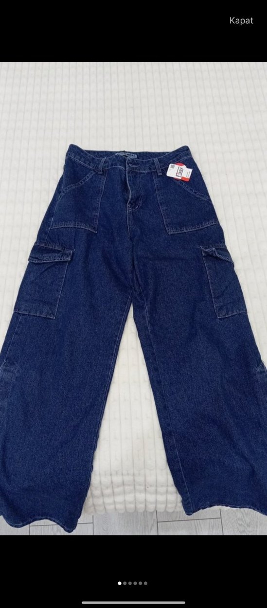 Kadın Lacivert Bol Kesim Midi Denim Pantolon - Görsel 3