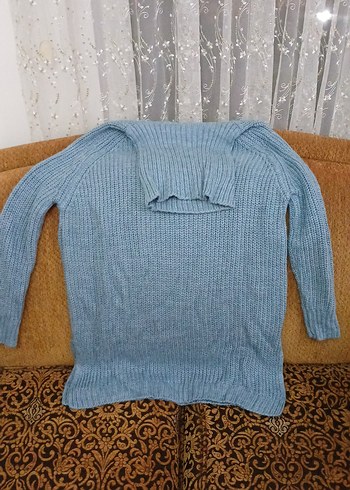 Mavi Boğazlı Triko Kadın Kazak