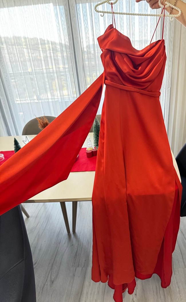 Uzun Drapeli Straplez Abiye Elbise - Görsel 2