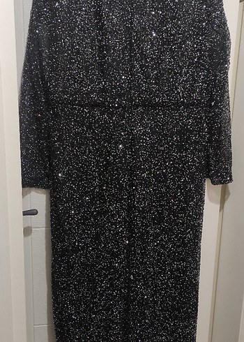 Uzun Parlak Siyah Kadın Abiye Elbise 54 beden - Görsel 5