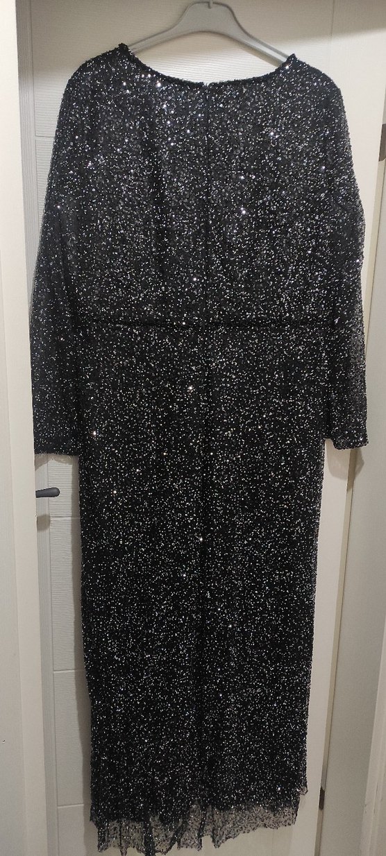 Uzun Parlak Siyah Kadın Abiye Elbise 54 beden - Görsel 5