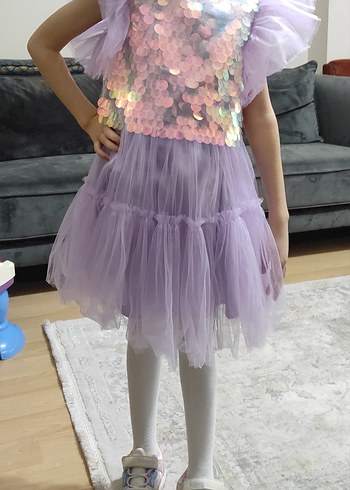 Pembe Fırfırlı pullu payetli Çocuk Elbisesi - Görsel 2