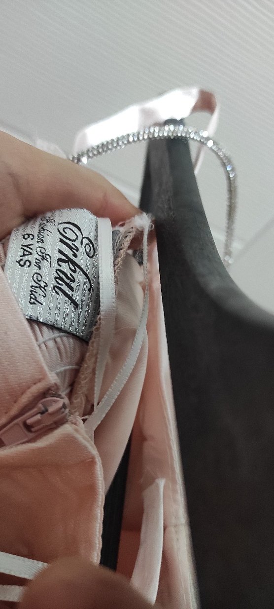 Pembe Uzun Kollu Fırfırlı Abiye Elbise - Görsel 4