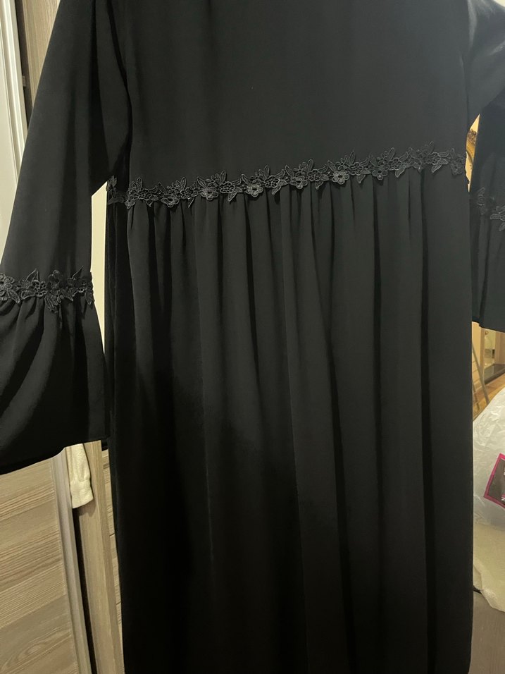 Nakış Detaylı Siyah Uzun Goth Elbise - Görsel 5