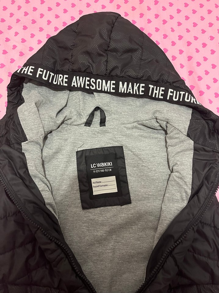 Erkek çocuk  Siyah Kapüşonlu Fermuarlı Yelek - Görsel 2