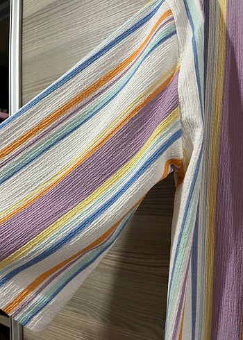 Renkli Pilili Uzun Kadın Kimono - Görsel 3