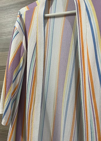 Renkli Pilili Uzun Kadın Kimono - Görsel 2