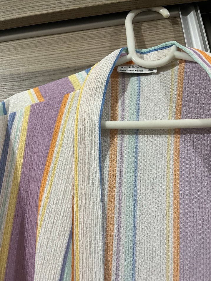 Renkli Pilili Uzun Kadın Kimono - Görsel 4