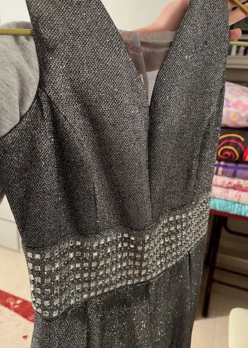 Drapeli Gri Uzun Abiye Elbise - Görsel 5