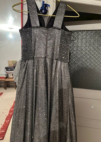 Drapeli Gri Uzun Abiye Elbise - Görsel 3