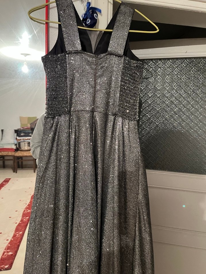 Drapeli Gri Uzun Abiye Elbise - Görsel 3