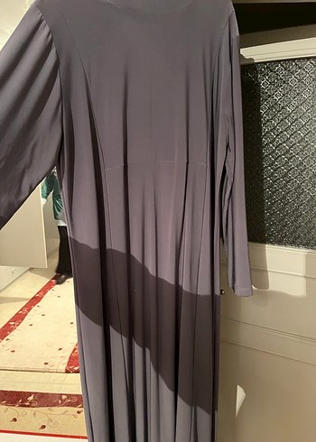 Gri Uzun Kollu V Yaka Salaş Elbise - Görsel 3