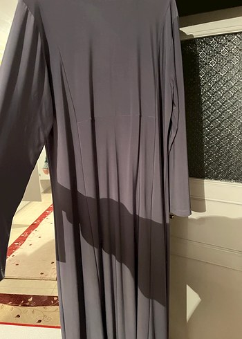 Gri Uzun Kollu V Yaka Salaş Elbise - Görsel 4