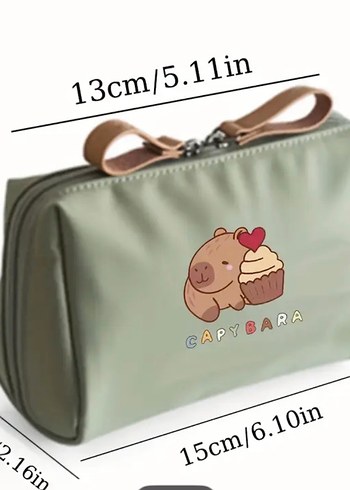 Fermuarlı Kapibara Desenli Kadın Makyaj Çantası - Görsel 3