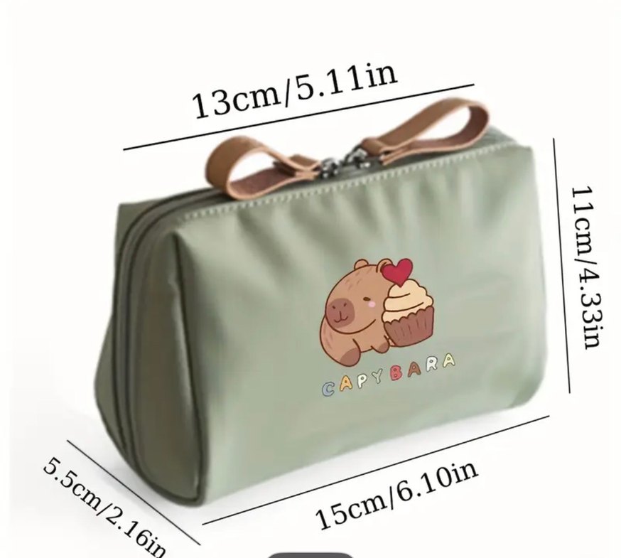 Fermuarlı Kapibara Desenli Kadın Makyaj Çantası - Görsel 3