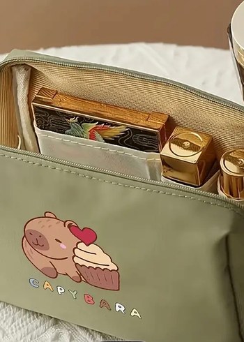 Pastel Pembe Kapibara Kadın Makyaj Çantası - Görsel 2