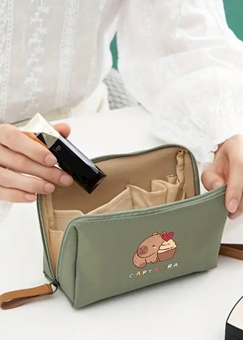 Pastel Pembe Kapibara Kadın Makyaj Çantası - Görsel 5