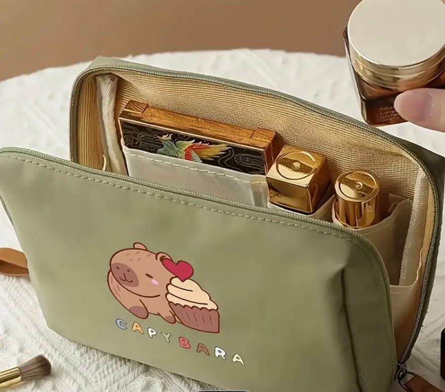 Pastel Pembe Kapibara Kadın Makyaj Çantası - Görsel 2