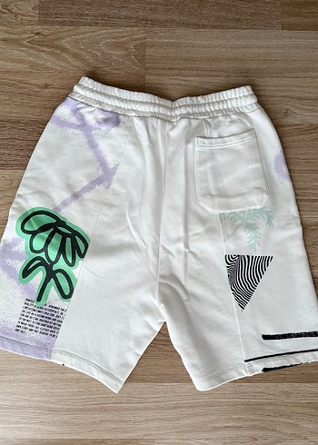 Zara orijinal Beyaz Baskılı Pamuklu Erkek Bermuda Şort - Görsel 2