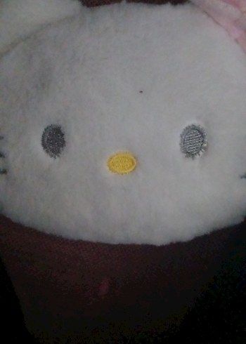 Pembe Fiyonklu Gri Peluş Oyuncak Kedi - Görsel 2