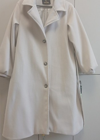 Düğmeli Beyaz Midi Kadın Kaban - Görsel 3