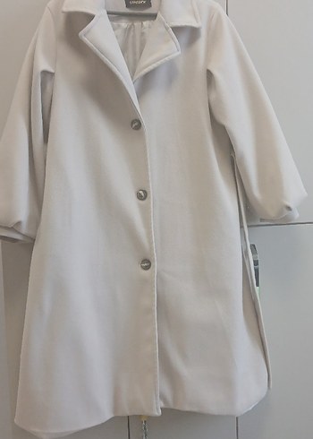 Düğmeli Beyaz Midi Kadın Kaban - Görsel 6