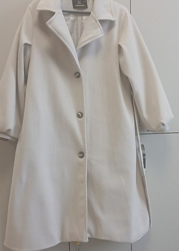 Düğmeli Beyaz Midi Kadın Kaban - Görsel 4