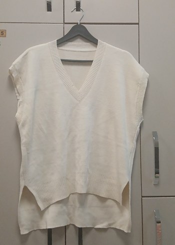 Kadın V Yaka Beyaz Triko Süveter - Görsel 4