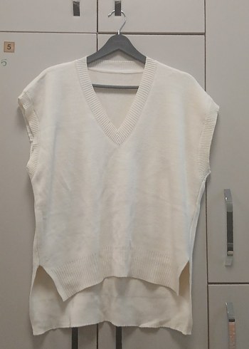 Kadın V Yaka Beyaz Triko Süveter - Görsel 2