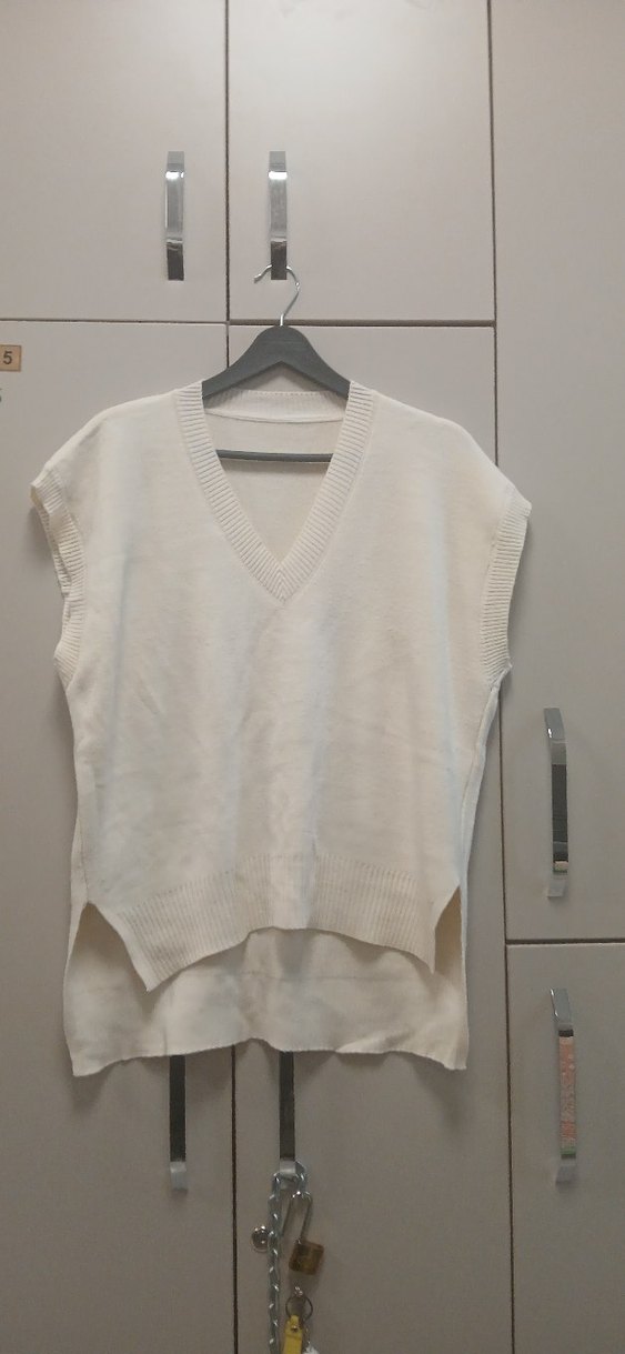 Kadın V Yaka Beyaz Triko Süveter - Görsel 4