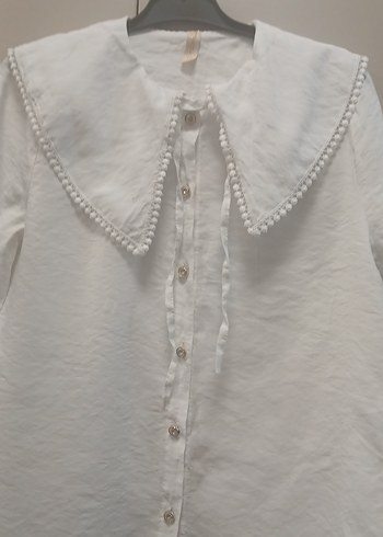 Düğmeli Yakalı Beyaz Keten Kadın Gömlek - Görsel 5