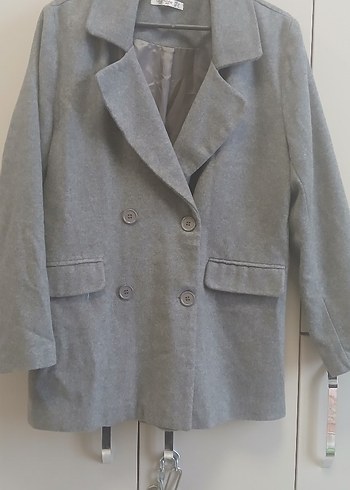 Gri Kadın Midi Keten Ceket - Görsel 2