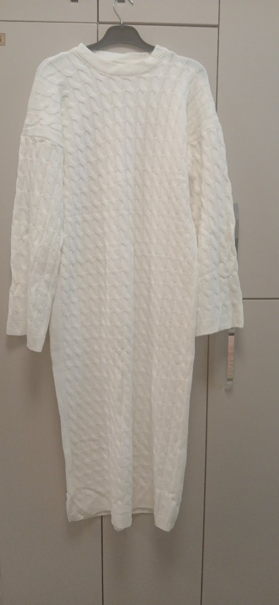 Beyaz Uzun Kollu Örgü Kadın Elbise - Görsel 2