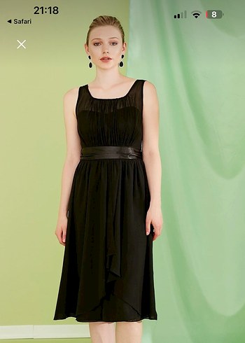 Siyah şifon Midi Elbise - Görsel 6