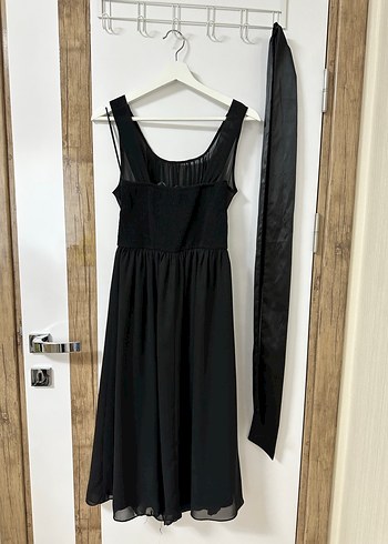 Siyah şifon Midi Elbise - Görsel 8
