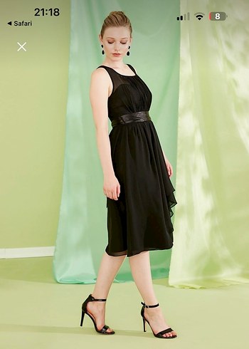 Siyah şifon Midi Elbise - Görsel 2