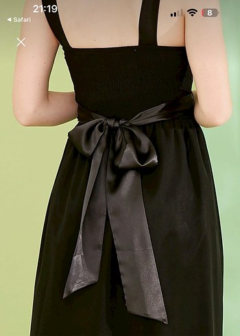 Siyah şifon Midi Elbise - Görsel 4