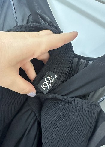 Siyah şifon Midi Elbise - Görsel 10